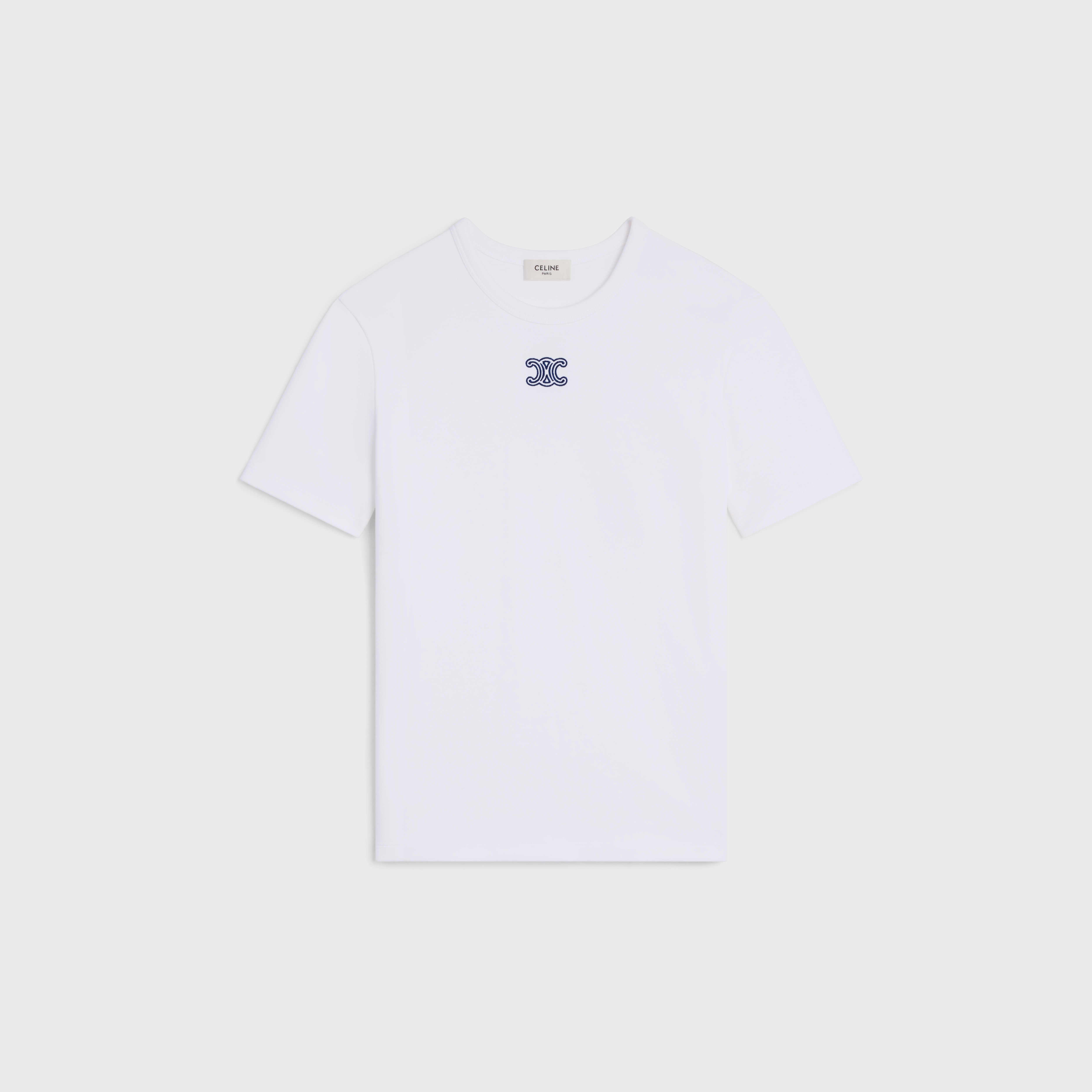 triomphe t-shirt IN ribbed cotton jersey - OFF WHITE / NAVY | CELINE